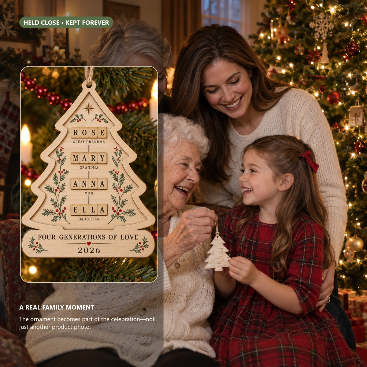 Personalized Four Generations Love Wood Ornament - Custom Keepsake - image 4