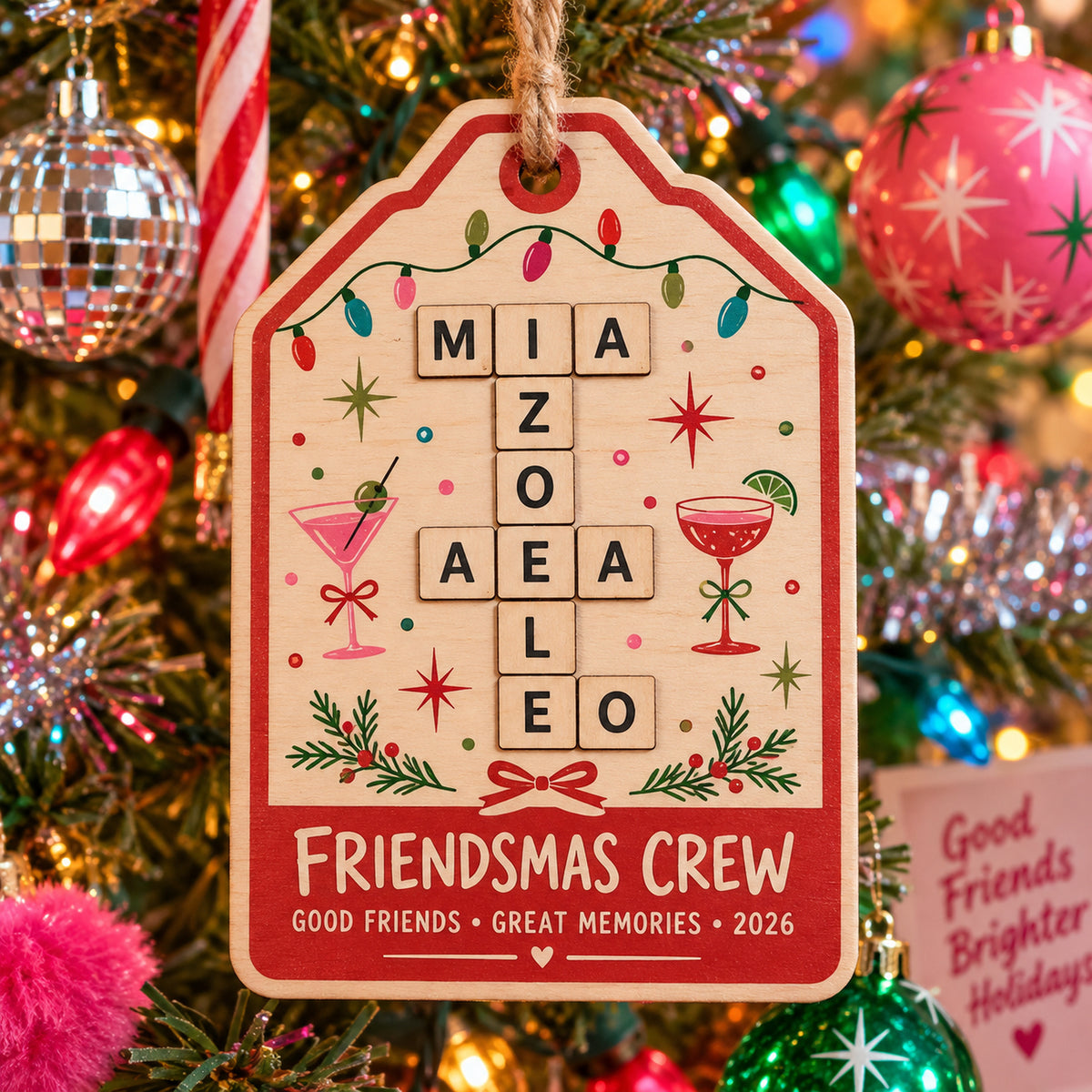 Personalized Friendsmas Crew Wood Ornament - Custom Keepsake - image 1