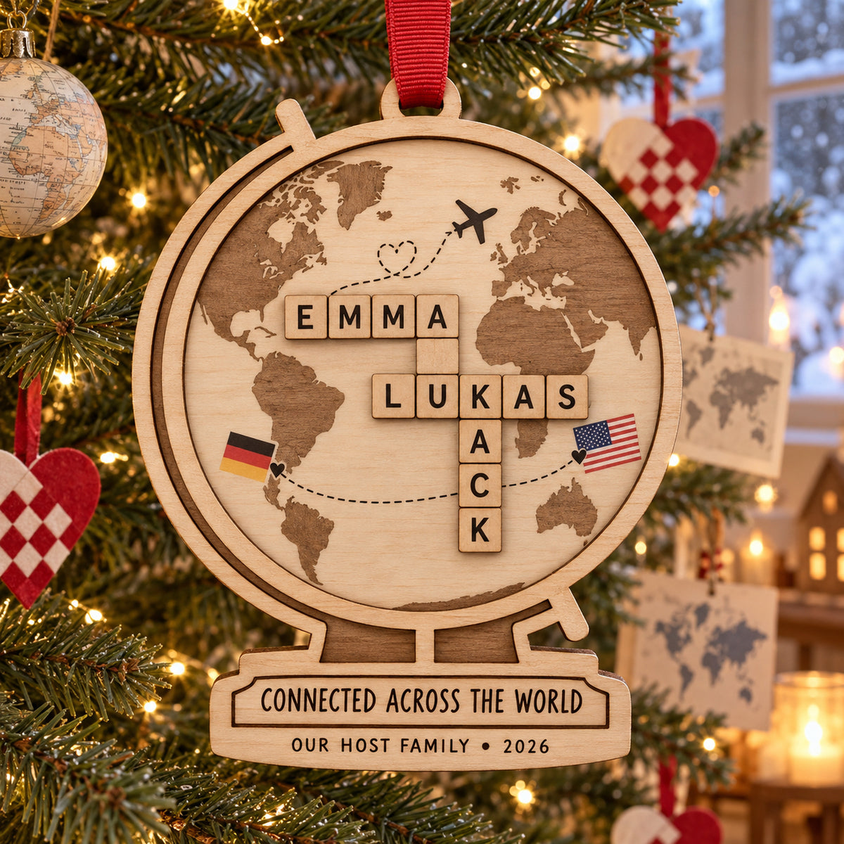 Personalized Host Family Exchange Wood Ornament - Custom Keepsake - image 1