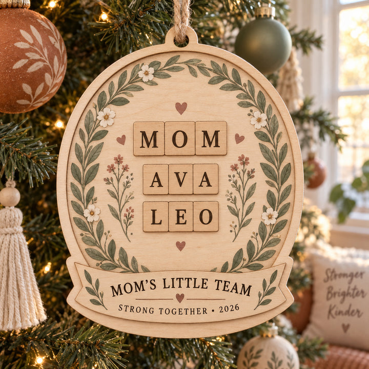 Personalized Single Mom Family Wood Ornament - Custom Keepsake - image 1