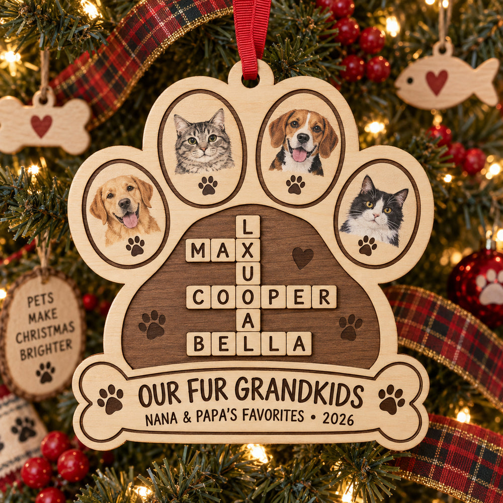 Personalized Fur Grandkids Wood Ornament - Custom Keepsake - image 1