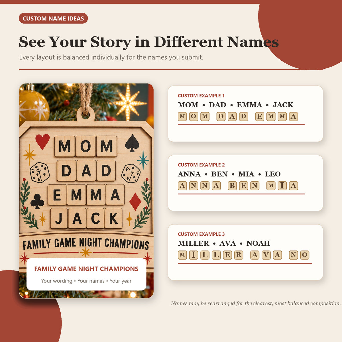 Personalized Family Game Night Wood Ornament - Custom Keepsake - image 2