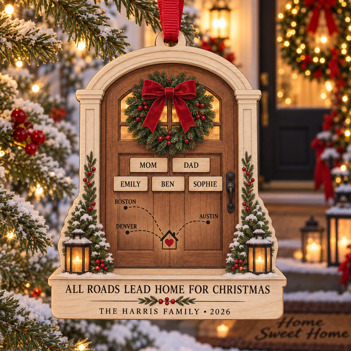 Personalized All Roads Lead Home Wood Ornament - Custom Keepsake - image 1