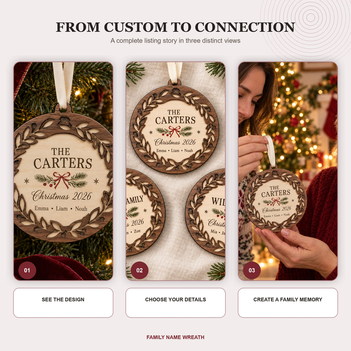 Personalized Personalized Family Name Wreath Wood Ornament - Custom Keepsake - image 7