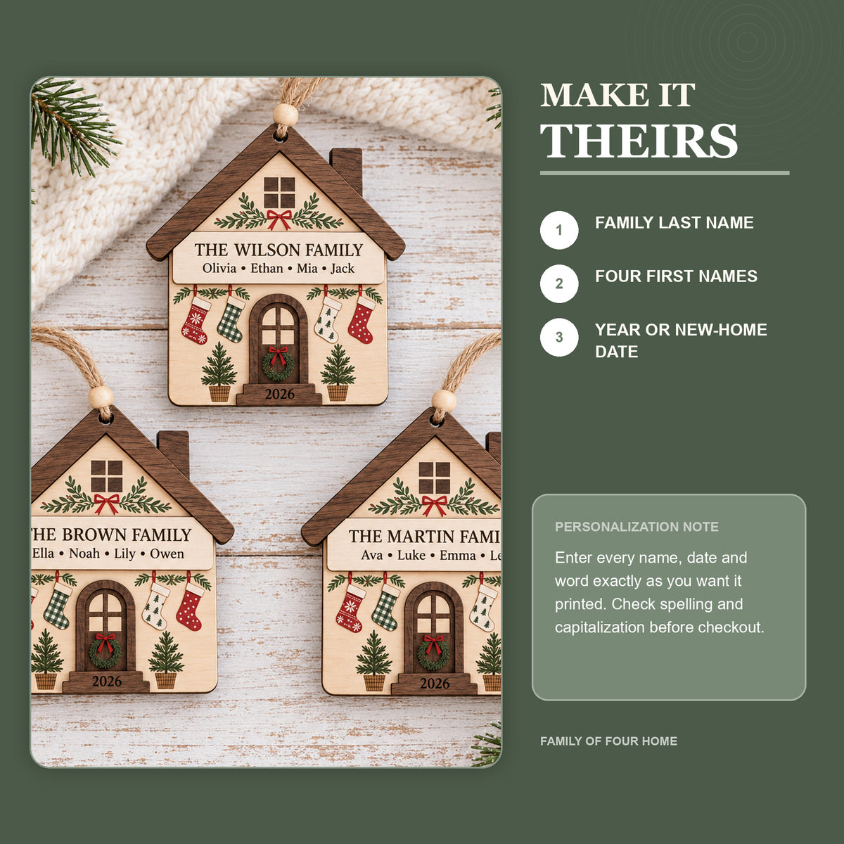 Personalized Family Of Four House Wood Ornament - Custom Keepsake - image 5