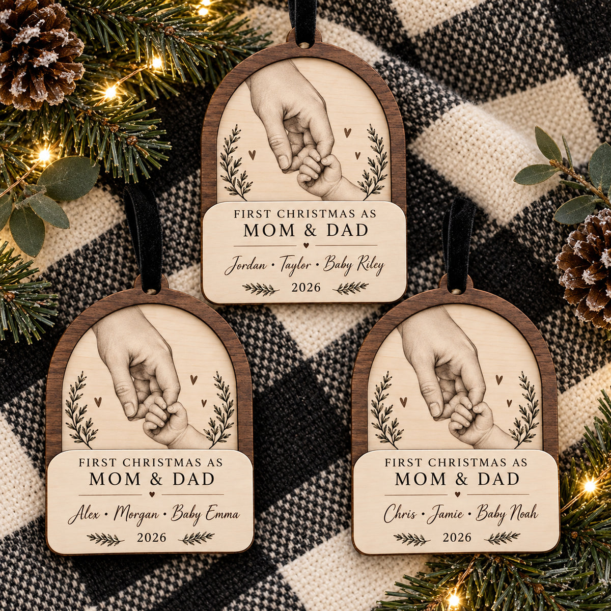 Personalized First Christmas Mom And Dad Wood Ornament - Custom Keepsake - image 2