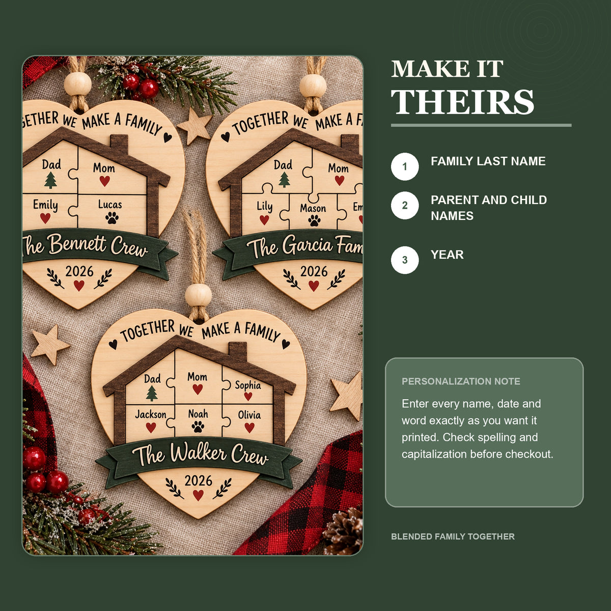 Personalized Blended Family Together Wood Ornament - Custom Keepsake - image 5