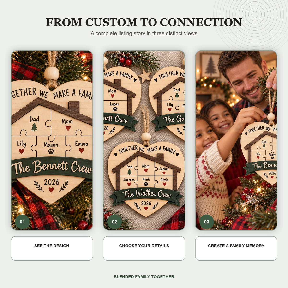 Personalized Blended Family Together Wood Ornament - Custom Keepsake - image 7