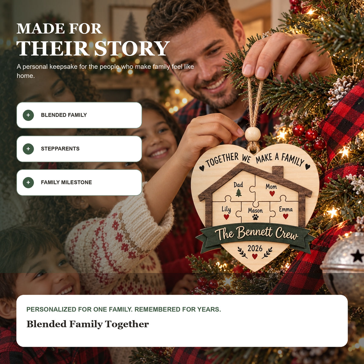 Personalized Blended Family Together Wood Ornament - Custom Keepsake - image 8