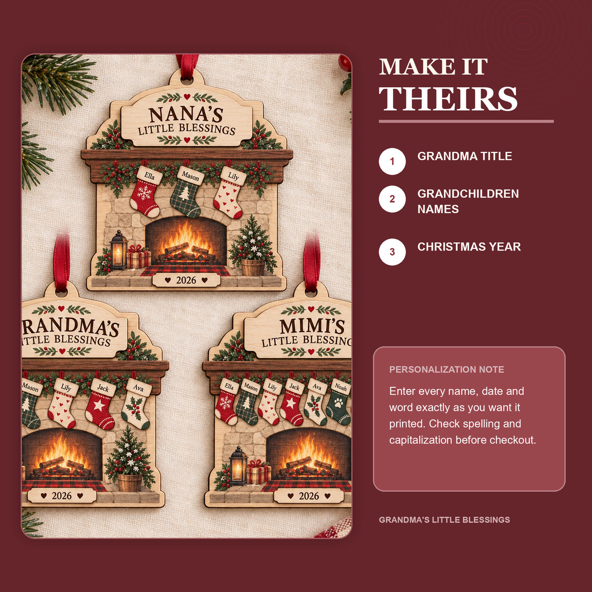 Personalized Grandmas Little Blessings Wood Ornament - Custom Keepsake - image 5