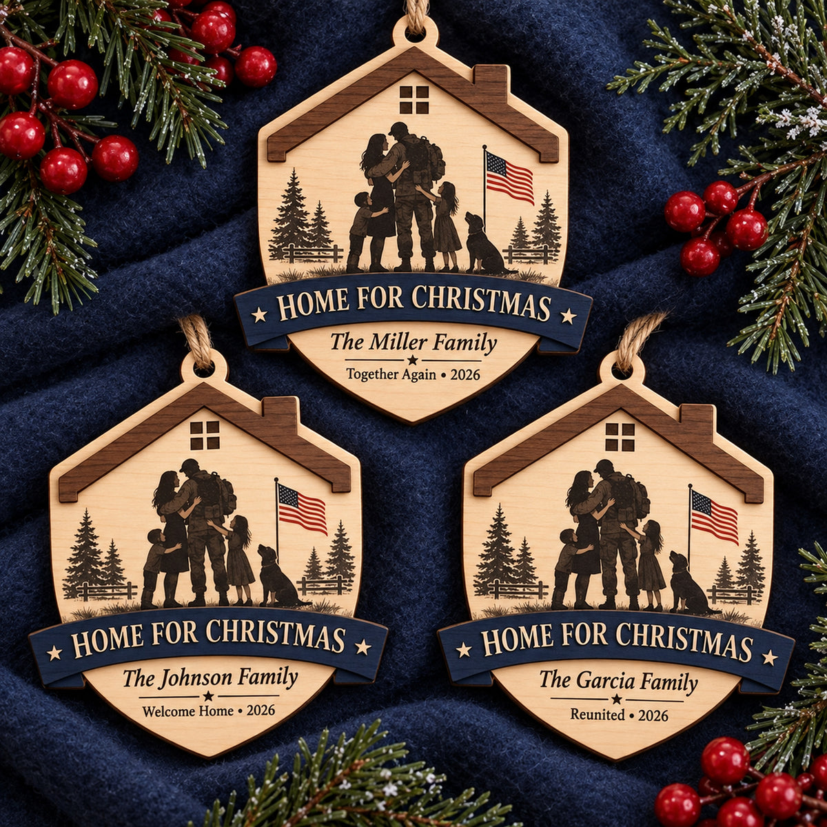 Personalized Military Family Home For Christmas Wood Ornament - Custom Keepsake - image 2