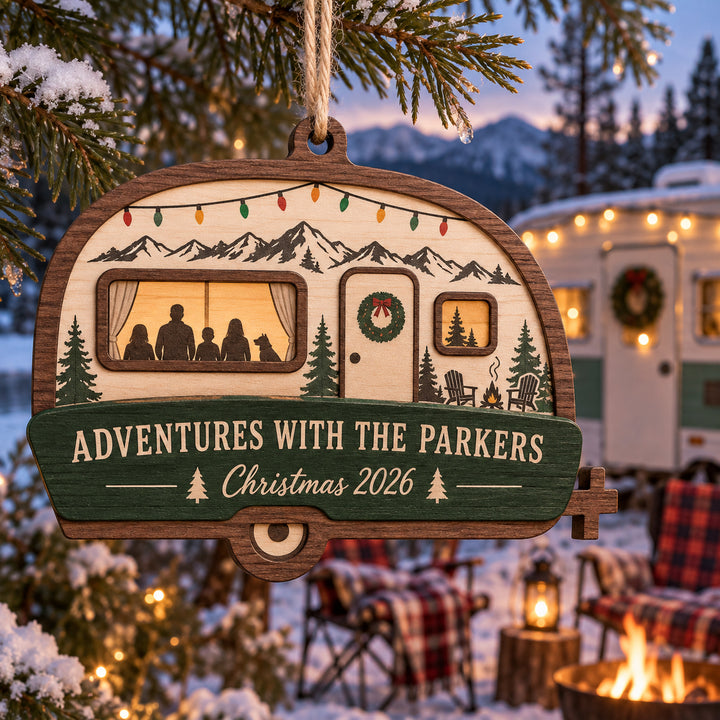 Personalized Family Camper Adventure Wood Ornament - Custom Keepsake - image 1