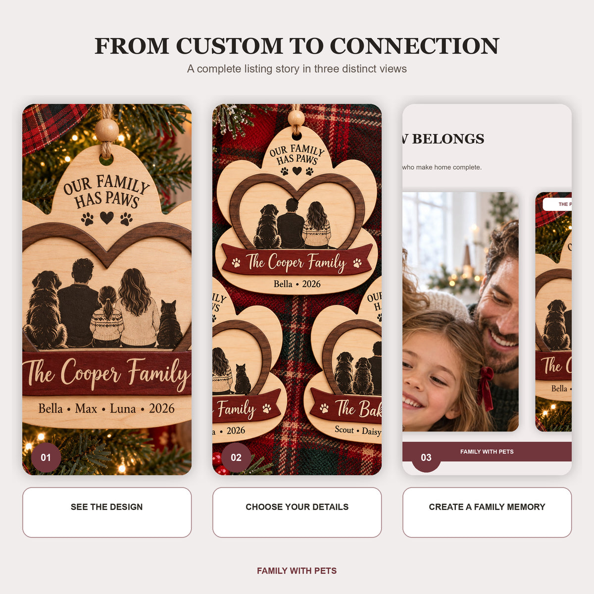 Personalized Family With Pets Wood Ornament - Custom Keepsake - image 7