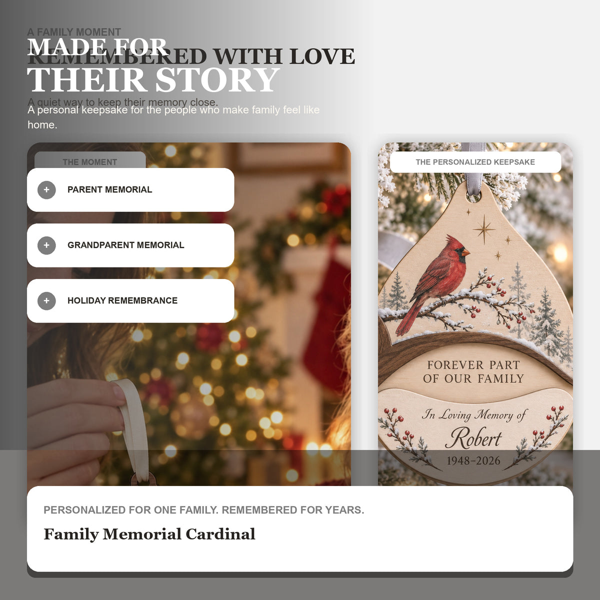 Personalized Family Memorial Cardinal Wood Ornament - Custom Keepsake - image 8