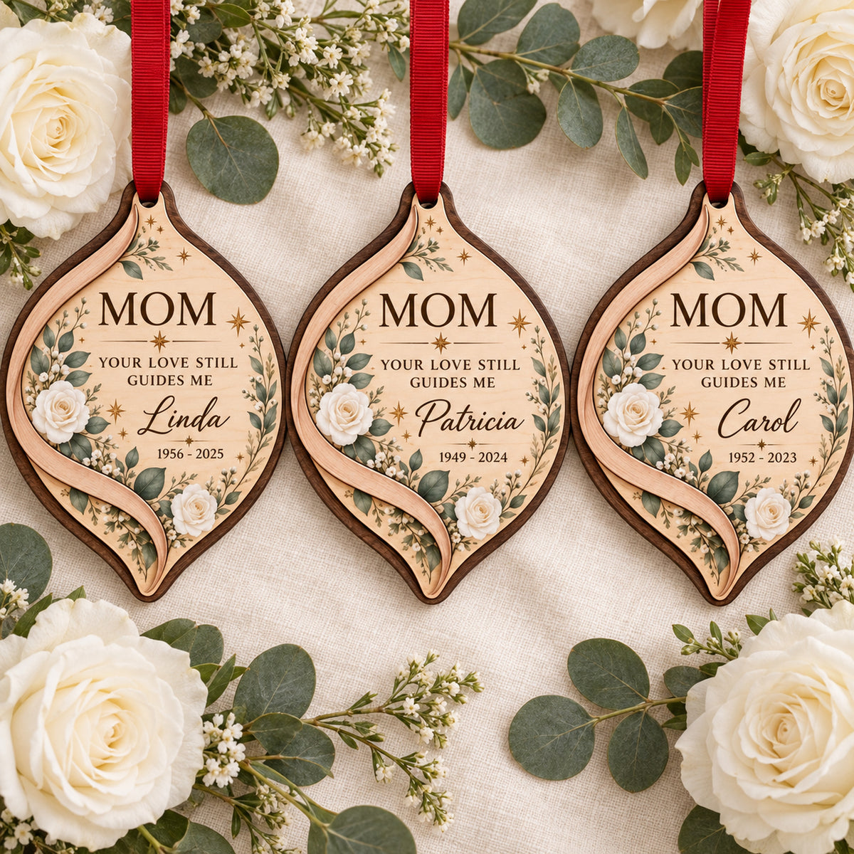 Personalized Loss Of Mom White Rose Wood Ornament - Custom Keepsake - image 2
