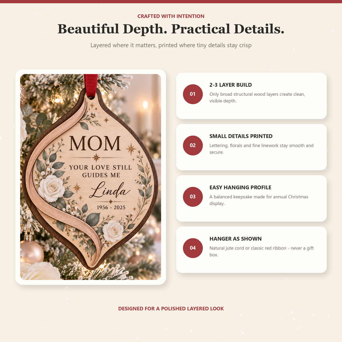 Personalized Loss Of Mom White Rose Wood Ornament - Custom Keepsake - image 4