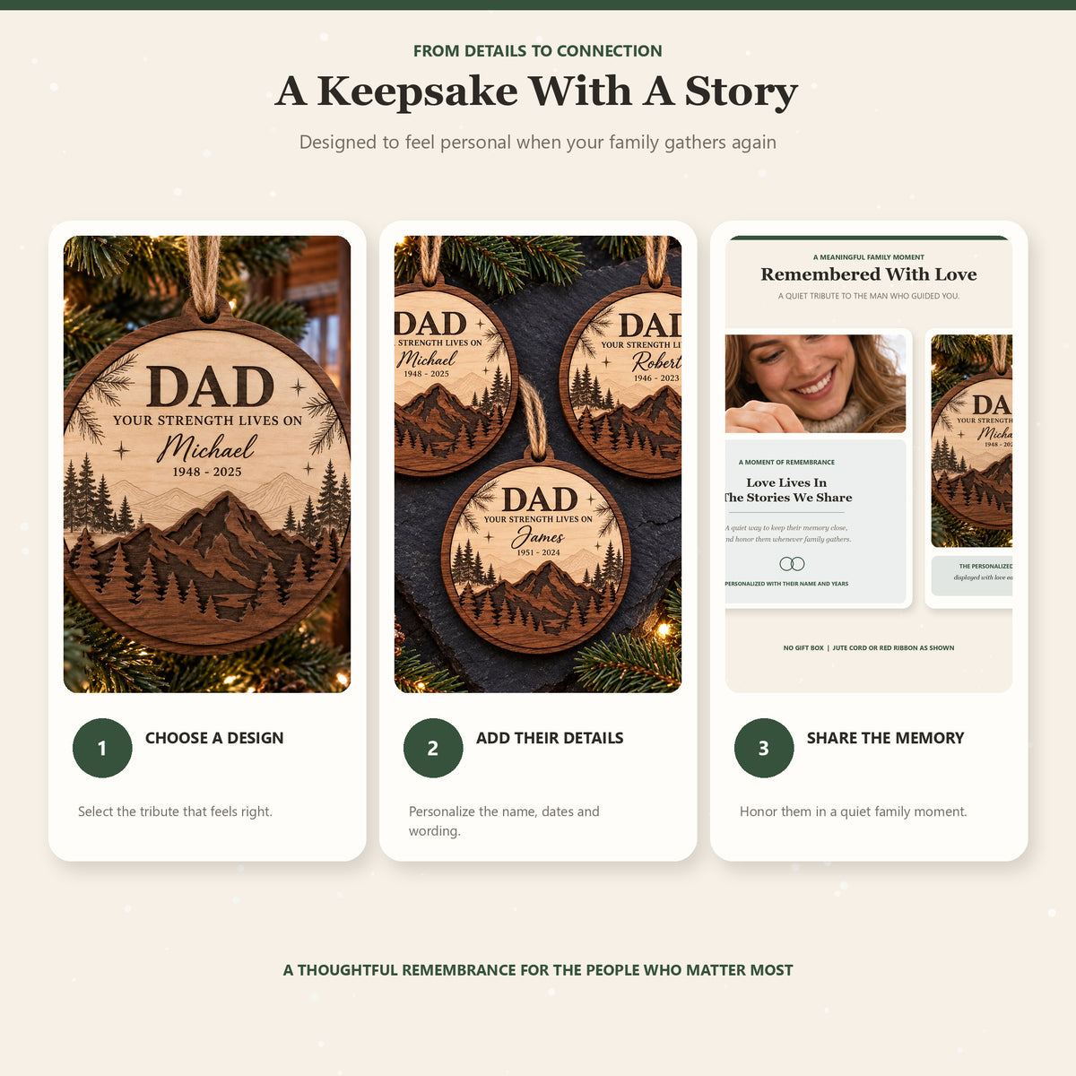 Personalized Loss Of Dad Mountain Forest Wood Ornament - Custom Keepsake - image 7