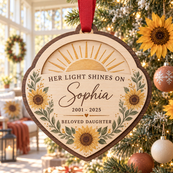 Personalized Daughter Sunflower Memorial Wood Ornament - Custom Keepsake - image 1