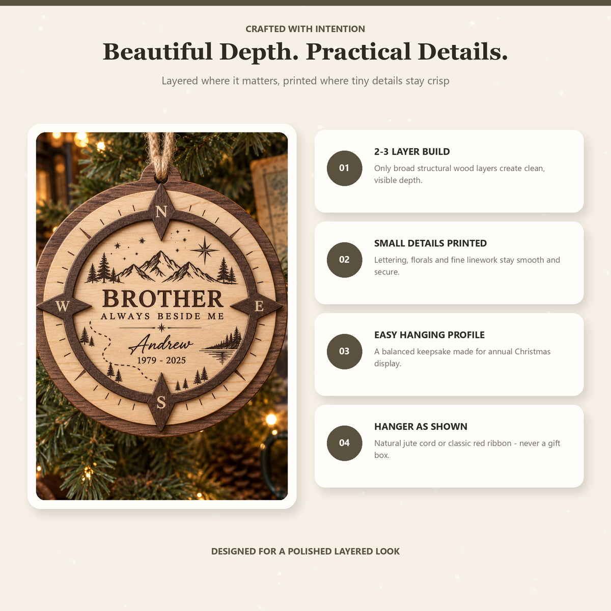 Personalized Brother Compass Memorial Wood Ornament - Custom Keepsake - image 4