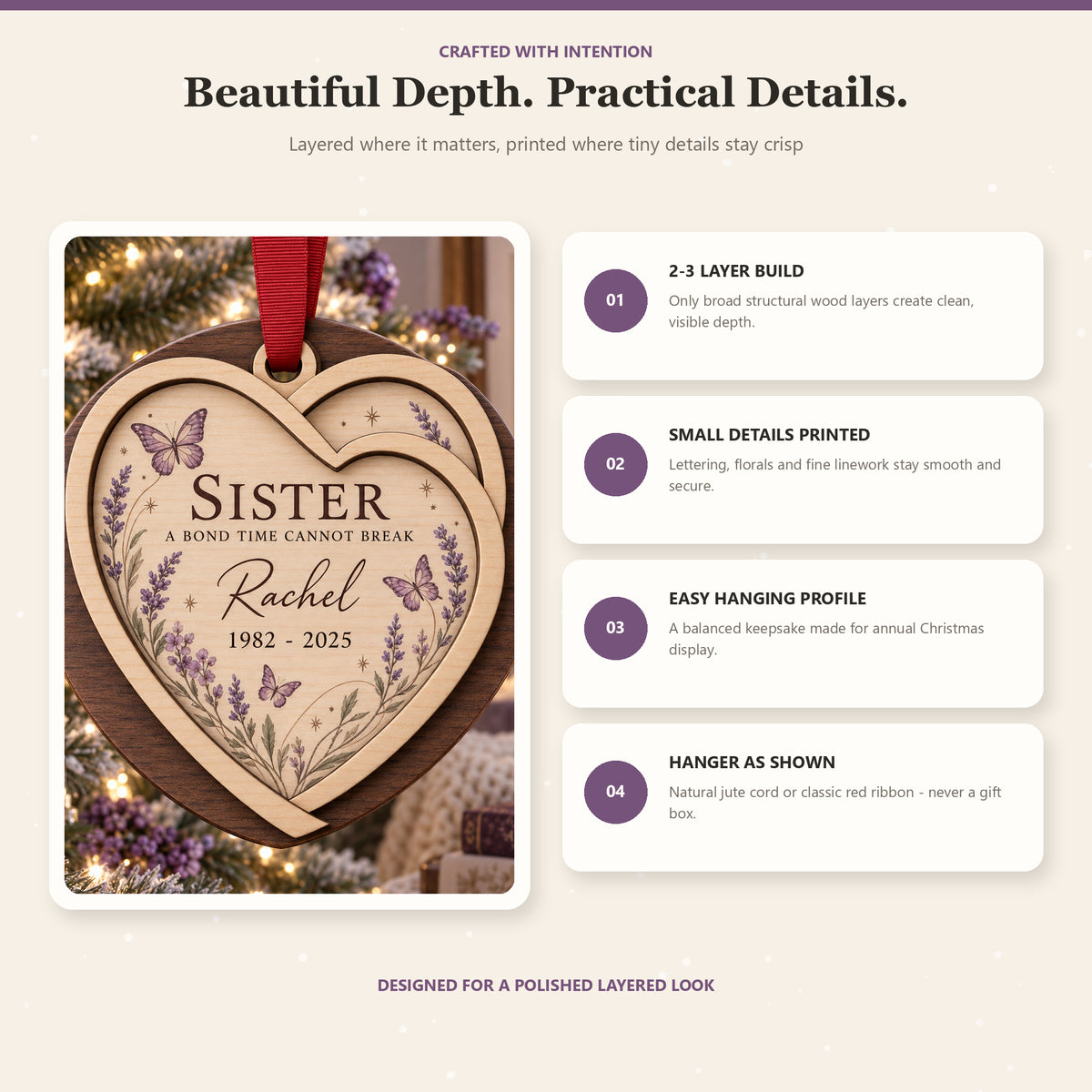 Personalized Sister Butterfly Memorial Wood Ornament - Custom Keepsake - image 4
