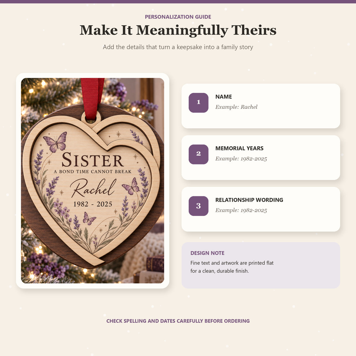 Personalized Sister Butterfly Memorial Wood Ornament - Custom Keepsake - image 5