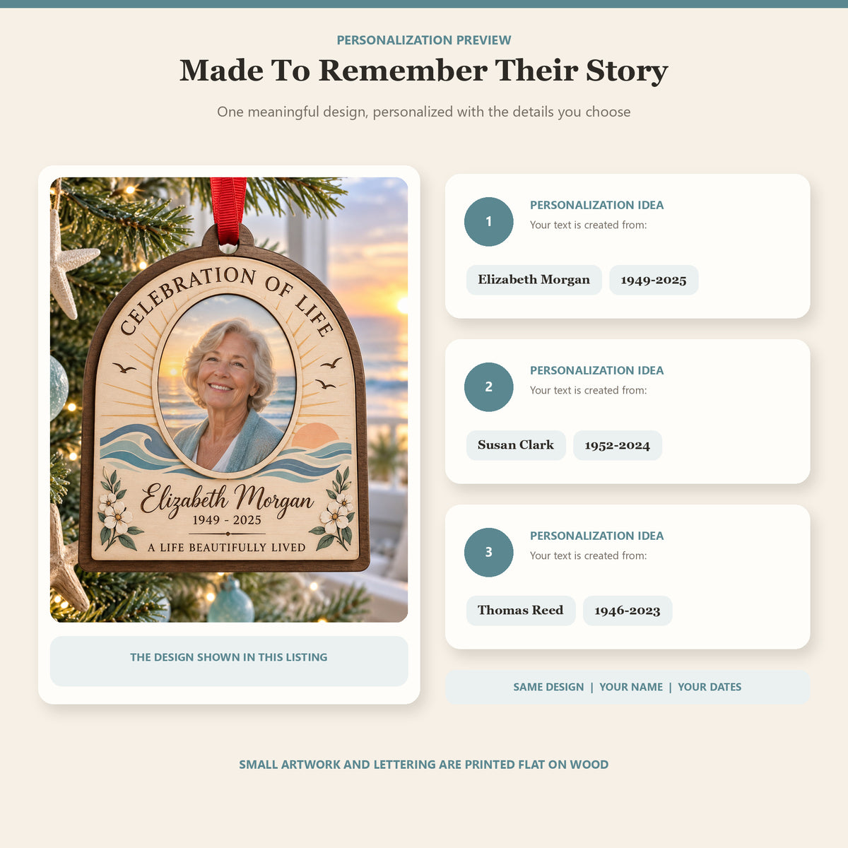 Personalized Celebration Of Life Photo Sunrise Wood Ornament - Custom Keepsake - image 2