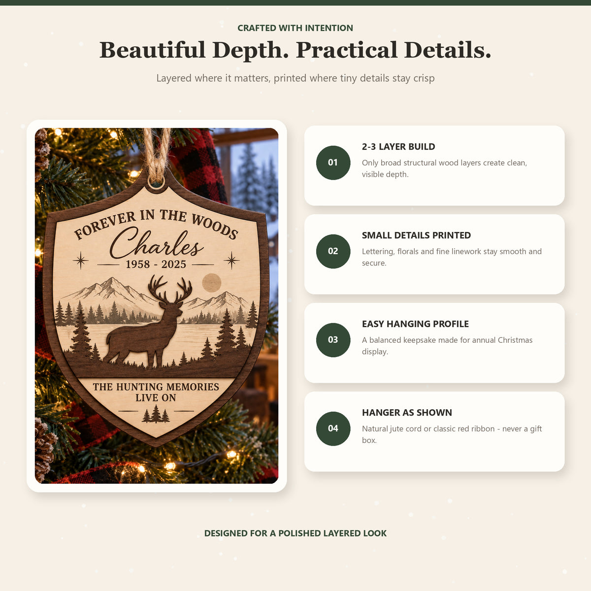 Personalized Hunter Deer Forest Memorial Wood Ornament - Custom Keepsake - image 4