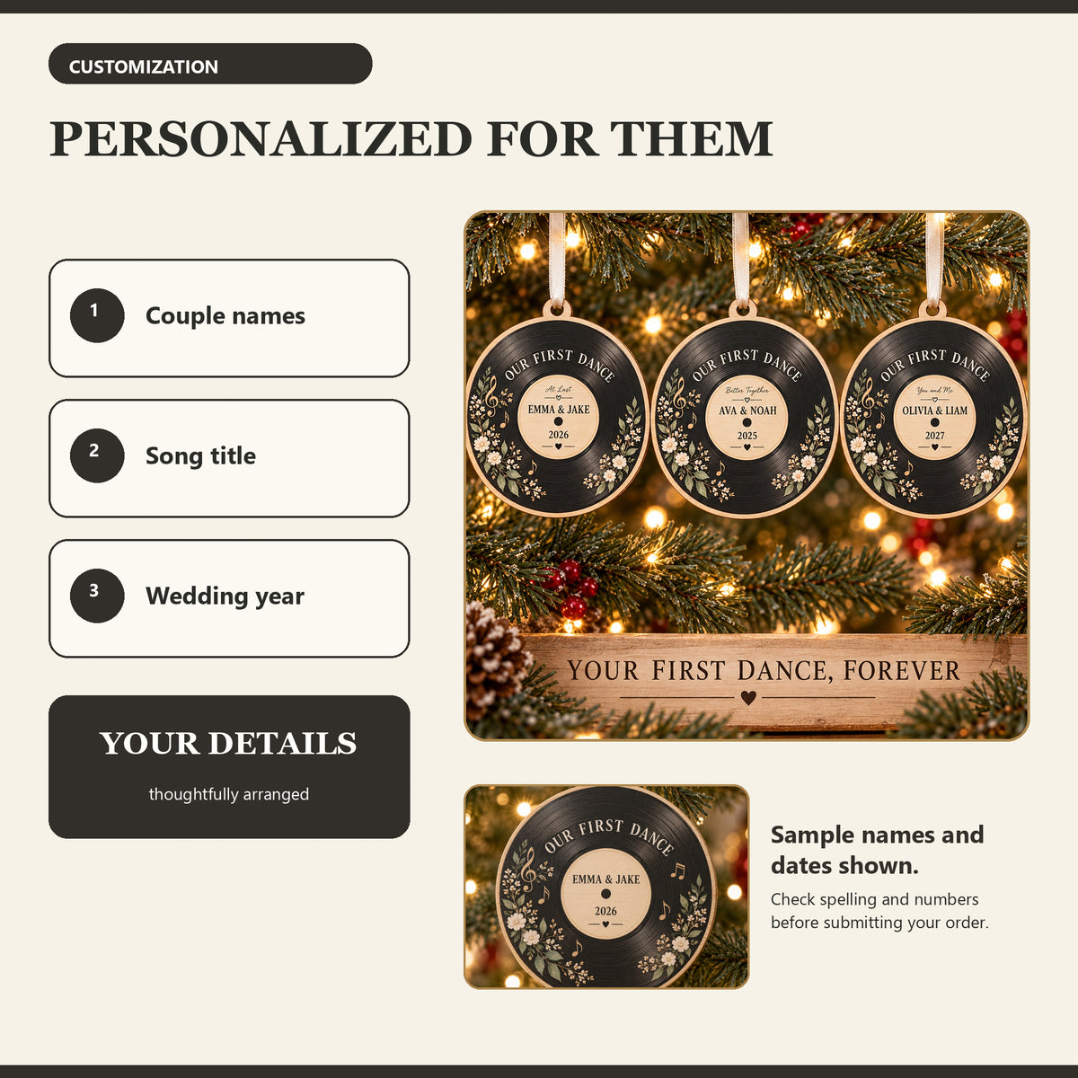 Personalized First Dance Vinyl Wood Ornament - Custom Keepsake - image 5