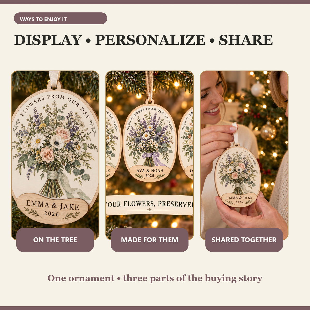 Personalized Bridal Bouquet Wood Ornament - Custom Keepsake - image 7