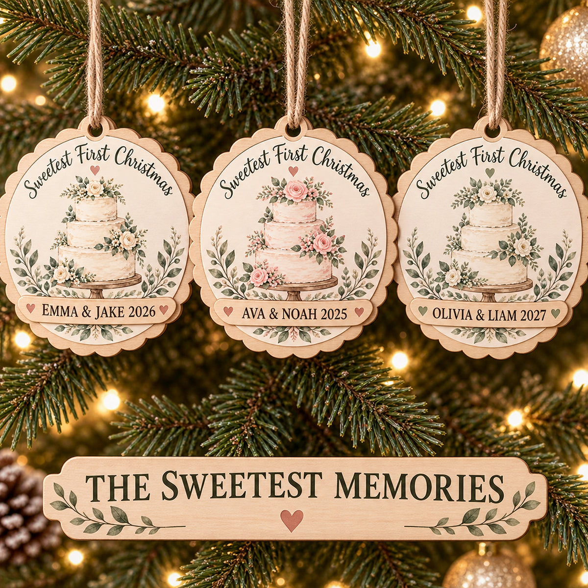 Personalized Wedding Cake Wood Ornament - Custom Keepsake - image 2