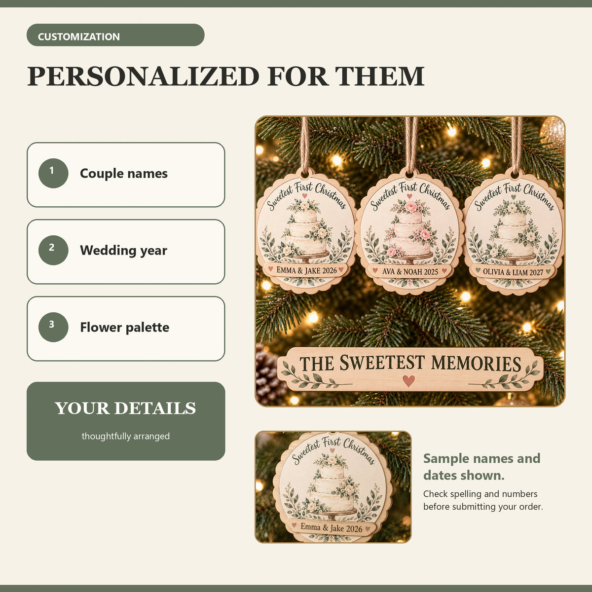 Personalized Wedding Cake Wood Ornament - Custom Keepsake - image 5