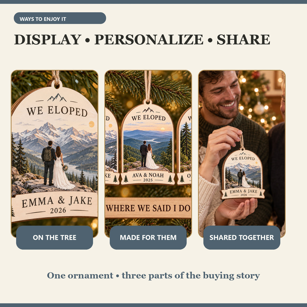 Personalized Mountain Elopement Wood Ornament - Custom Keepsake - image 7