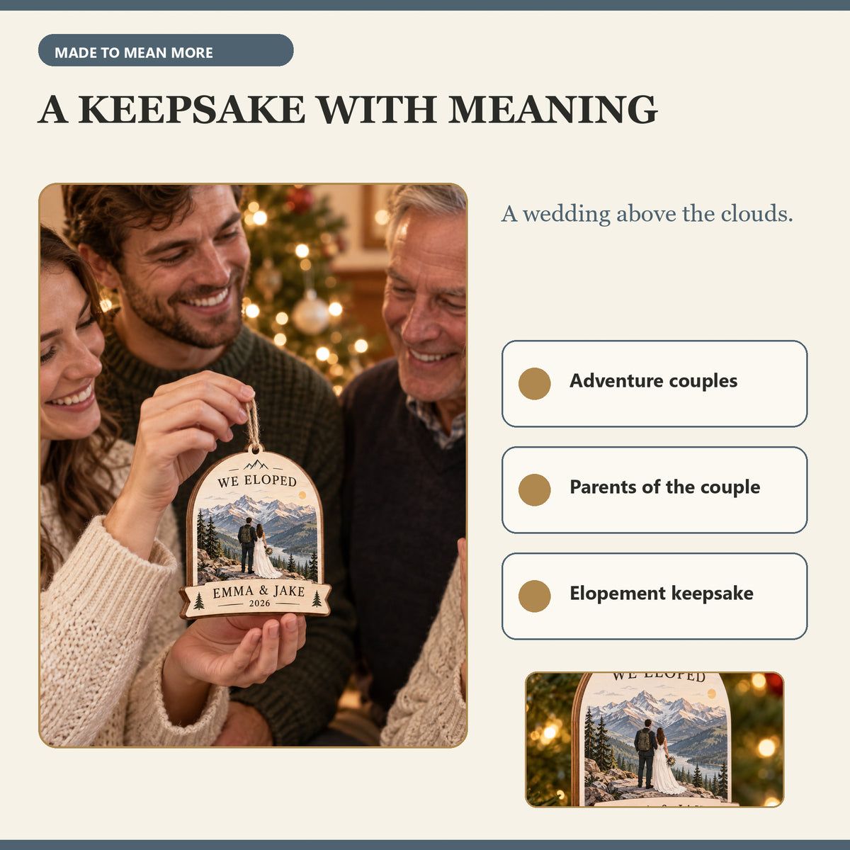 Personalized Mountain Elopement Wood Ornament - Custom Keepsake - image 8