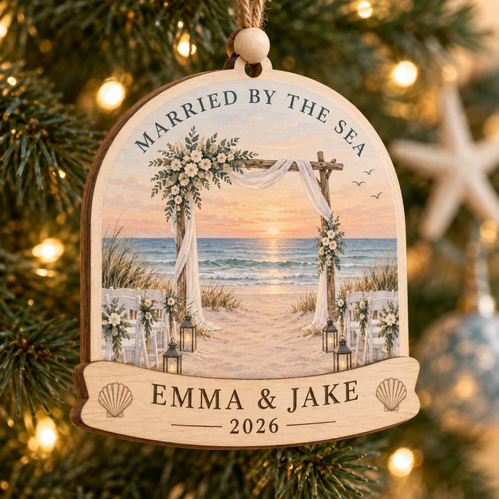 Personalized Beach Wedding Wood Ornament - Custom Keepsake - image 1