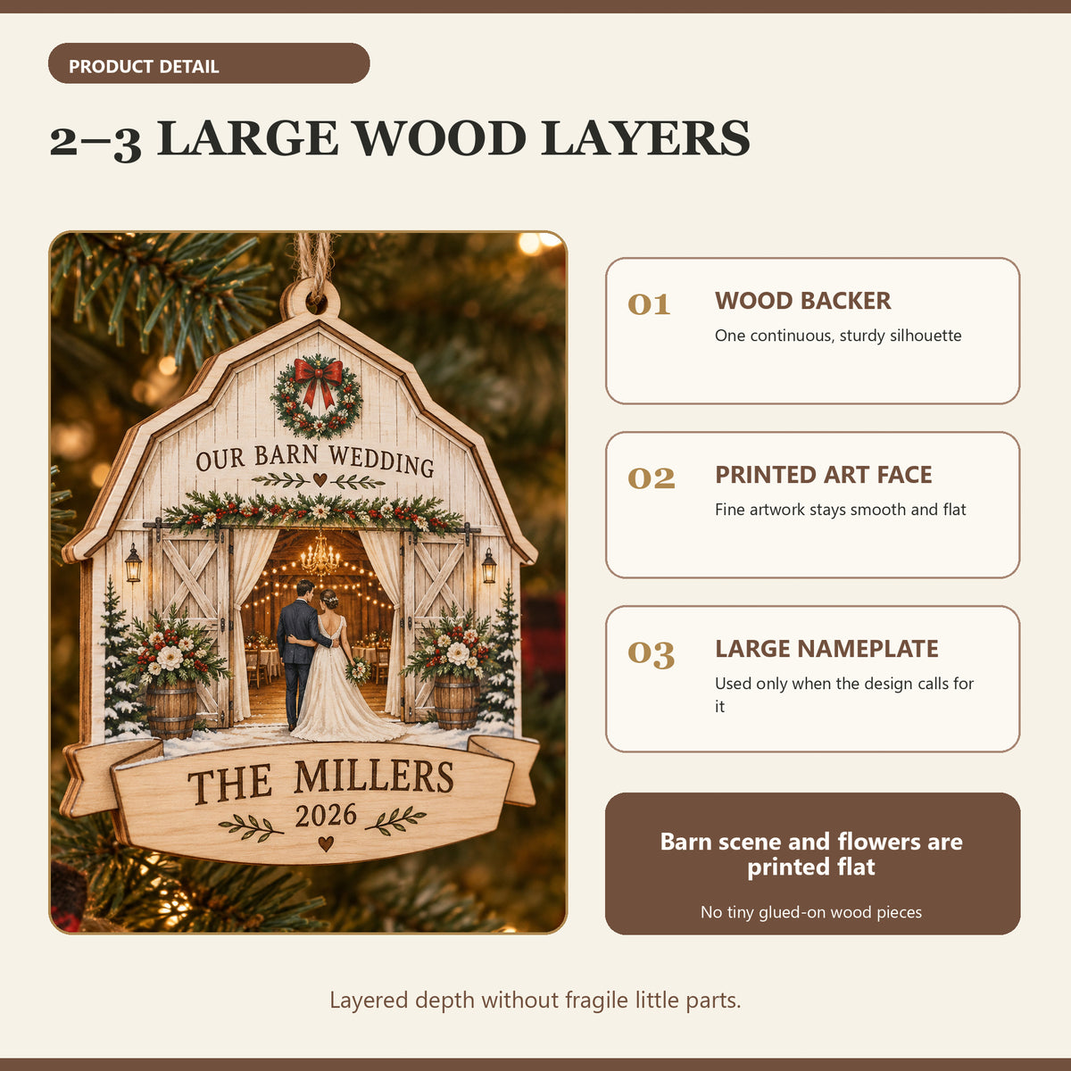 Personalized Rustic Barn Wedding Wood Ornament - Custom Keepsake - image 4