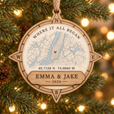Personalized Wedding Coordinates Wood Ornament - Custom Keepsake - image 1