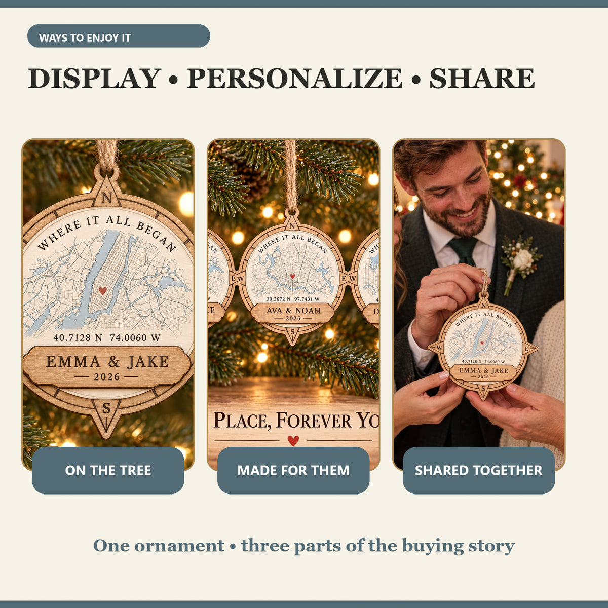 Personalized Wedding Coordinates Wood Ornament - Custom Keepsake - image 7