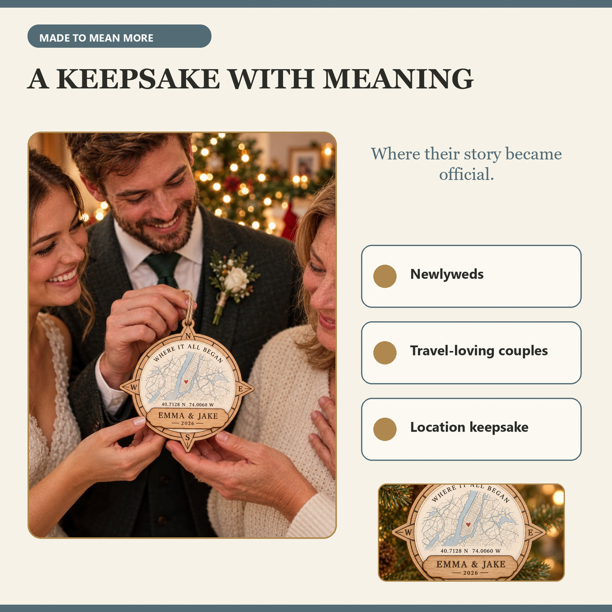 Personalized Wedding Coordinates Wood Ornament - Custom Keepsake - image 8