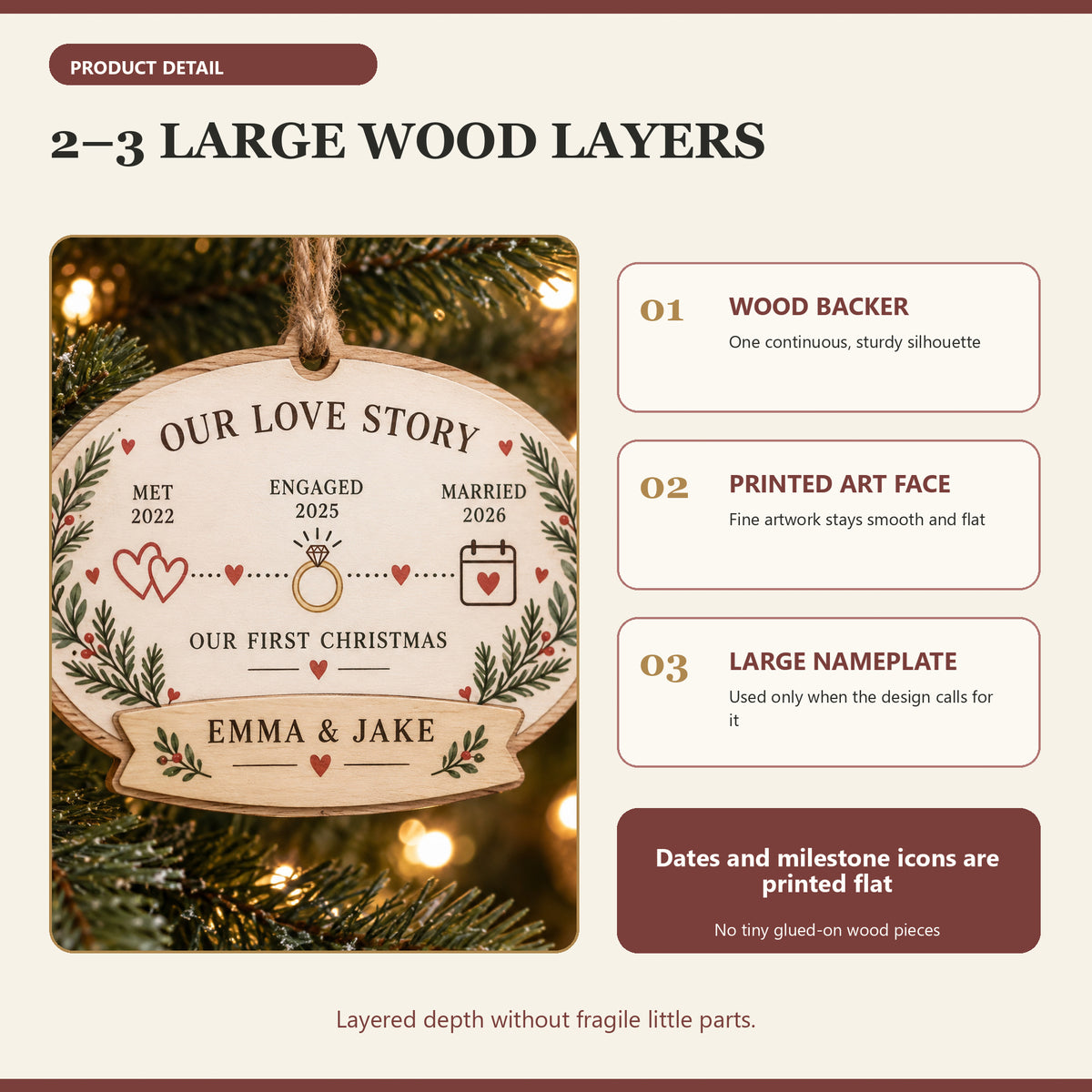 Personalized Love Story Timeline Wood Ornament - Custom Keepsake - image 4