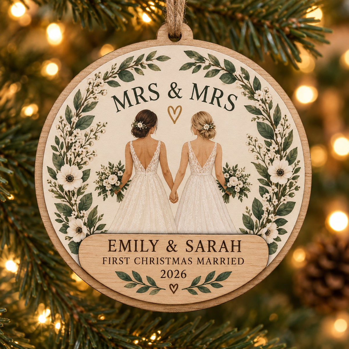 Personalized Mrs And Mrs Wood Ornament - Custom Keepsake - image 1