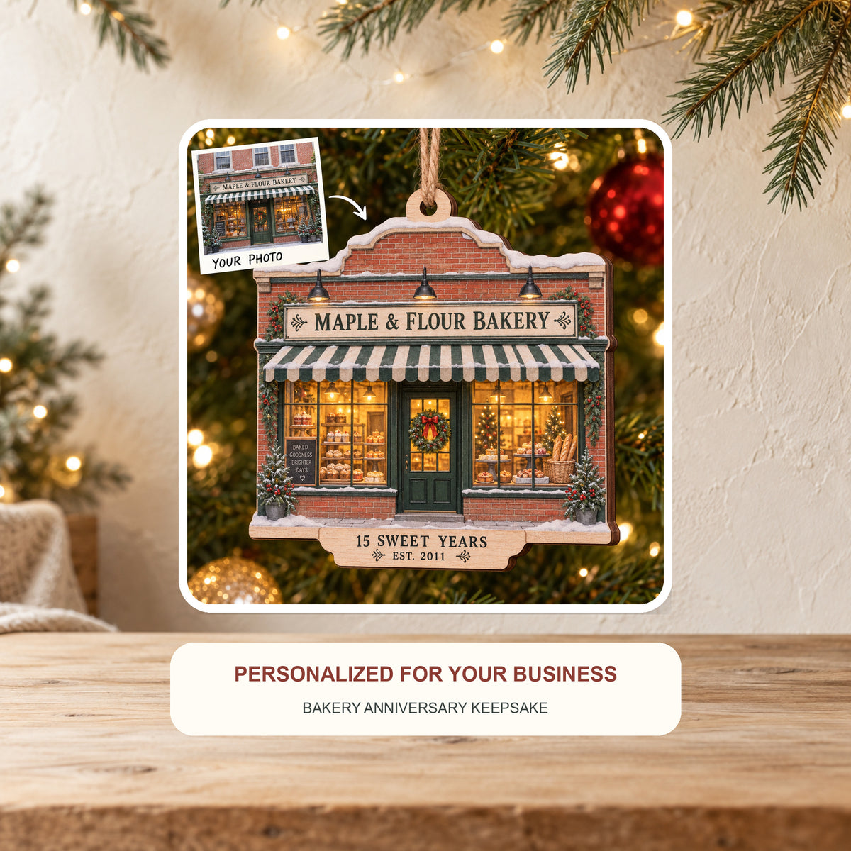 Personalized Bakery Anniversary Wood Ornament - Custom Keepsake - image 2