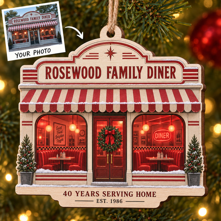 Personalized Family Diner Anniversary Wood Ornament - Custom Keepsake - image 1