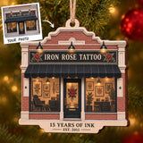 Personalized Tattoo Shop Anniversary Wood Ornament - Custom Keepsake - image 1