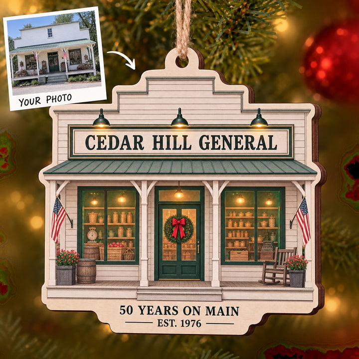 Personalized General Store Anniversary Wood Ornament - Custom Keepsake - image 1