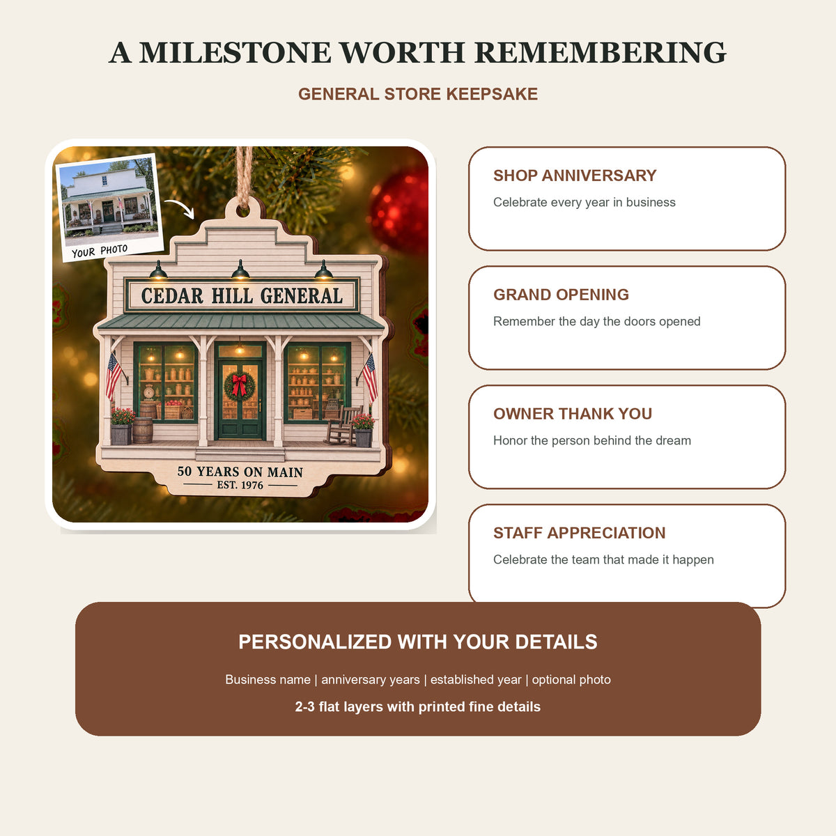 Personalized General Store Anniversary Wood Ornament - Custom Keepsake - image 8