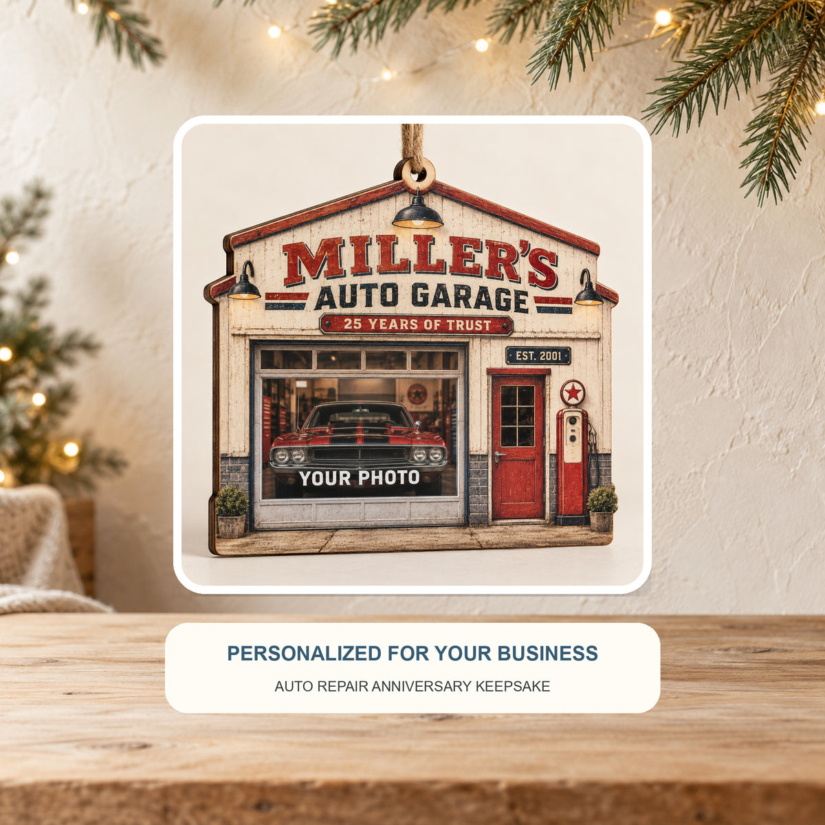 Personalized Auto Repair Anniversary Photo Window Wood Ornament - Custom Keepsake - image 2