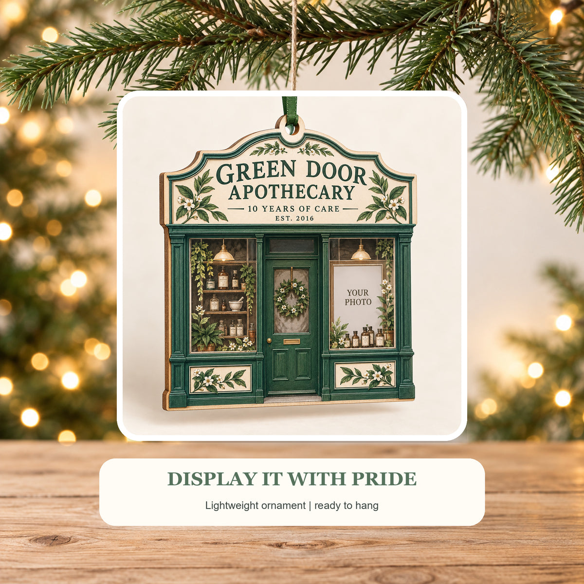 Personalized Apothecary Anniversary Photo Window Wood Ornament - Custom Keepsake - image 6