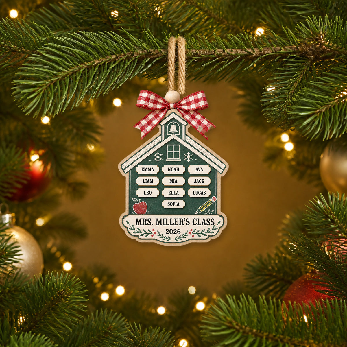 Personalized Schoolhouse Chalkboard Farmhouse Acrylic Ornament - Custom Names Keepsake - image 3