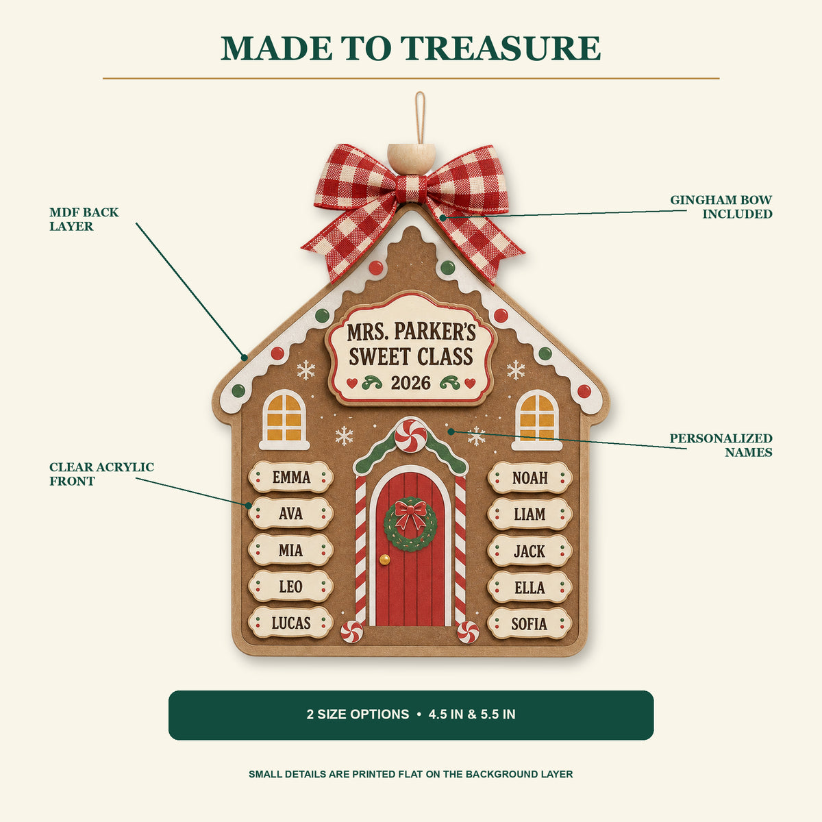 Personalized Schoolhouse Gingerbread Acrylic Ornament - Custom Names Keepsake - image 2