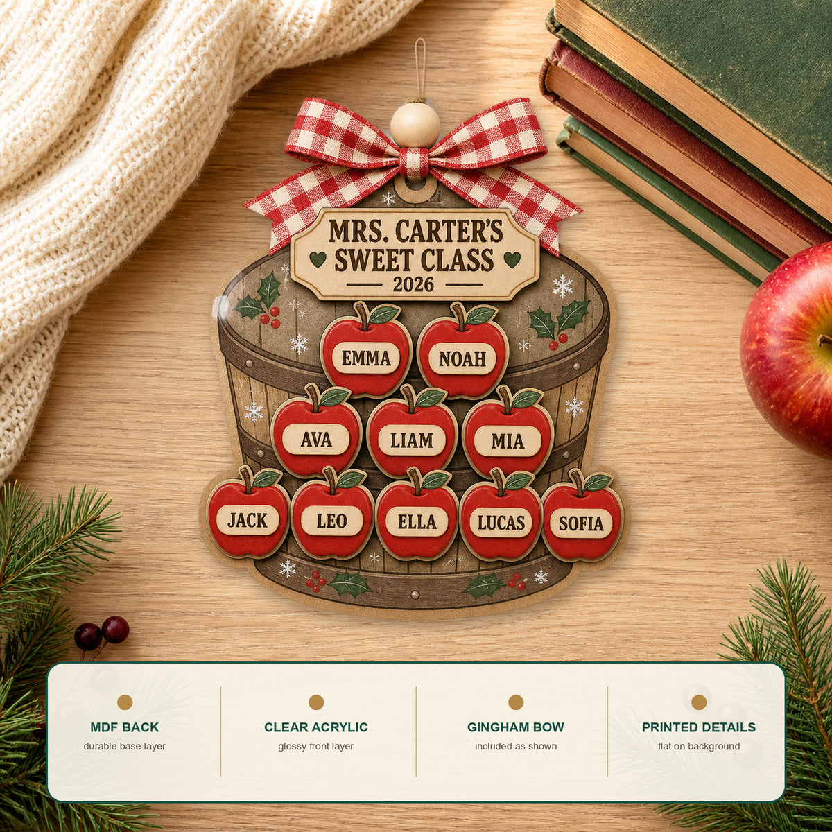 Personalized Apple Rustic Bushel Acrylic Ornament - Custom Names Keepsake - image 6